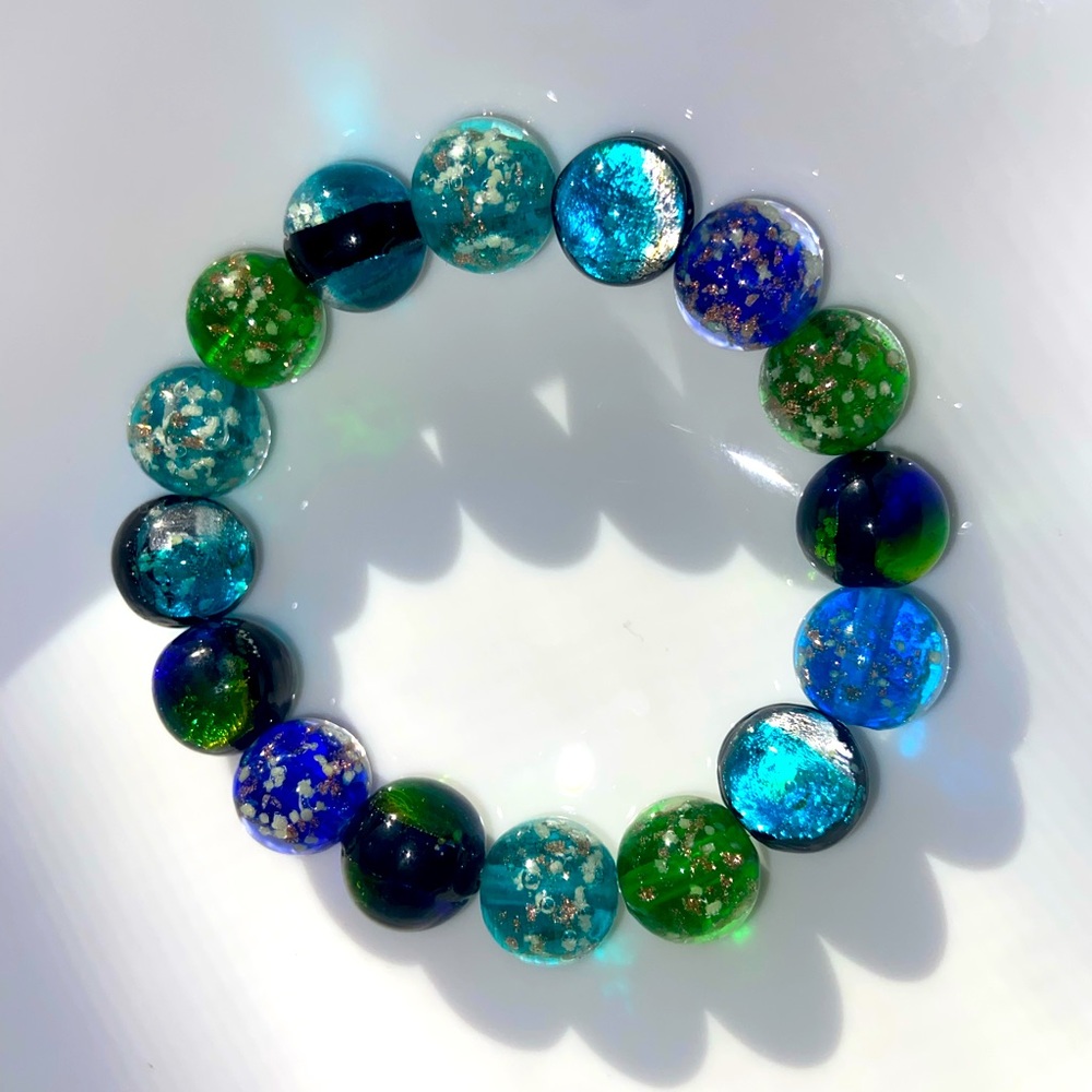 Beautiful blue green glass beads bracelet